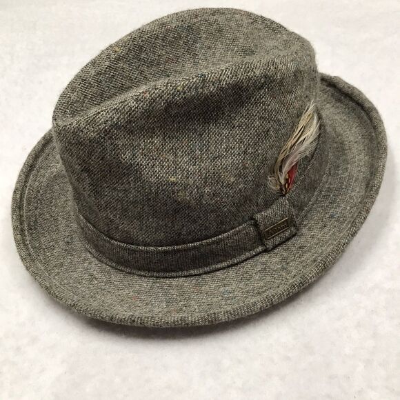 ADAM NY Tweed Fedora Hat Men M Gray Trilby Feather Cahpeau Borsalino Hipster - Picture 1 of 12